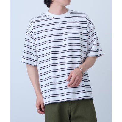 吸汗速乾ボーダーTシャツ イージーケア/ダンボール生地 COOLMAX 6273-8105 MNY （ホワイト系1）｜詳細画像