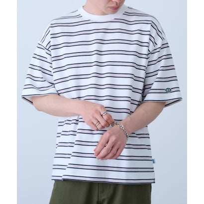 吸汗速乾ボーダーTシャツ イージーケア/ダンボール生地 COOLMAX 6273-8105 MNY （ホワイト系1）｜詳細画像