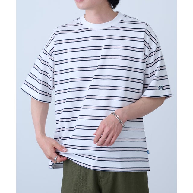 吸汗速乾ボーダーTシャツ イージーケア/ダンボール生地 COOLMAX 6273-8105 MNY （ホワイト系1）