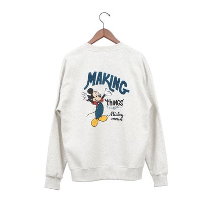 Disney Mickey フロッキー&ニット帽 クルーネックスウェット MNY （ライトグレー系1）｜詳細画像