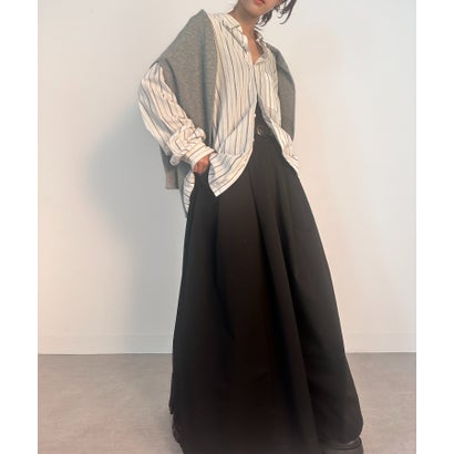 ヴィユー バイメゾンブリーズ vieux by MAISON BREEZE  ベルト付き スカート タックロングスカート ロング丈 フレアスカート Aライン ハイウエスト KNF039 （ブラック）｜詳細画像