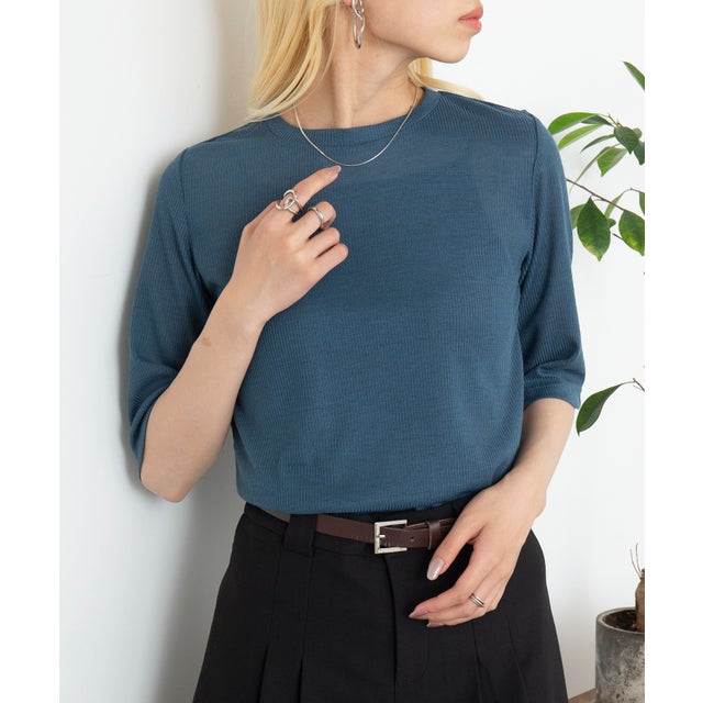 シアーリブ5分袖Tシャツ GLR （ブルー）