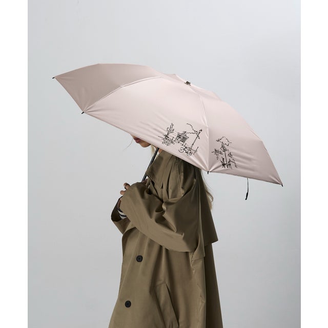 PU超軽量パリ街並み刺繍カービンミニ UVカット 晴雨兼用 折りたたみ傘 23568 CLIR （ピンク）
