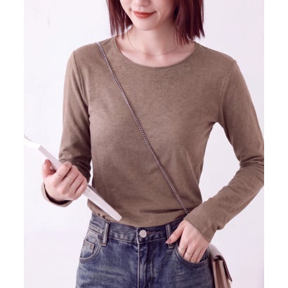 もっちりシルクタッチクルーネック長袖Tシャツカットソー SPD （ブラウン）｜詳細画像