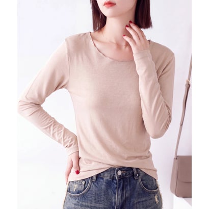 もっちりシルクタッチクルーネック長袖Tシャツカットソー SPD （ベージュ）｜詳細画像