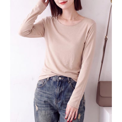 もっちりシルクタッチクルーネック長袖Tシャツカットソー SPD （ベージュ）｜詳細画像