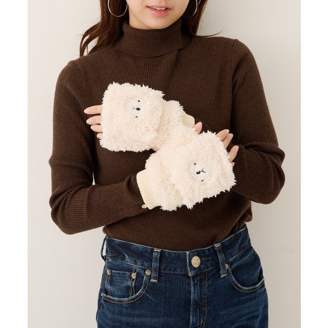 アニマルFACEアームフード 裏ボア 手袋 ネコ/クマ/シュナウザー/ペンギン/コアラ/サル/アライグマ WINGI （ホワイト系その他2）