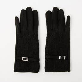 フェイクスエード コンビ雪柄 ベルト付五指 手袋 FTL （ブラック）