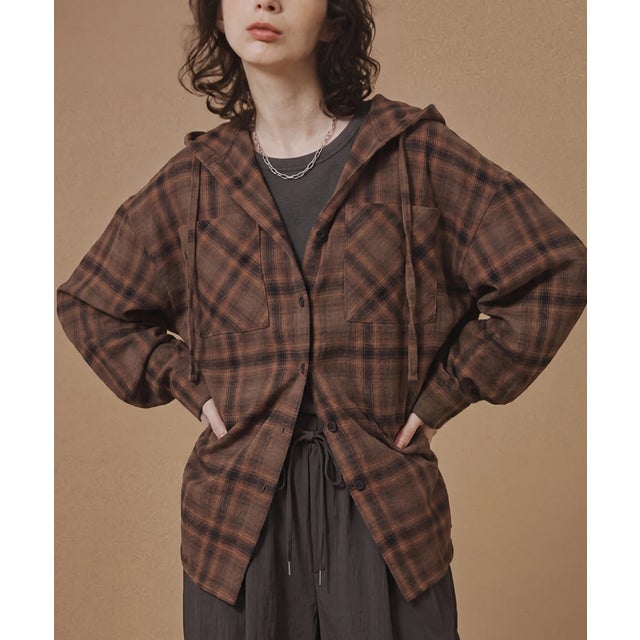 ビエラチェック ボリュームスリーブ フードシャツ SPD （ライトブラウン）