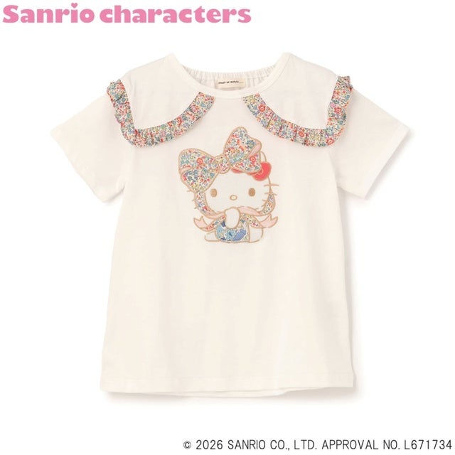 【ハローキティ/マイメロディ】リバティアップリケフリルTシャツ （オフ ホワイト）