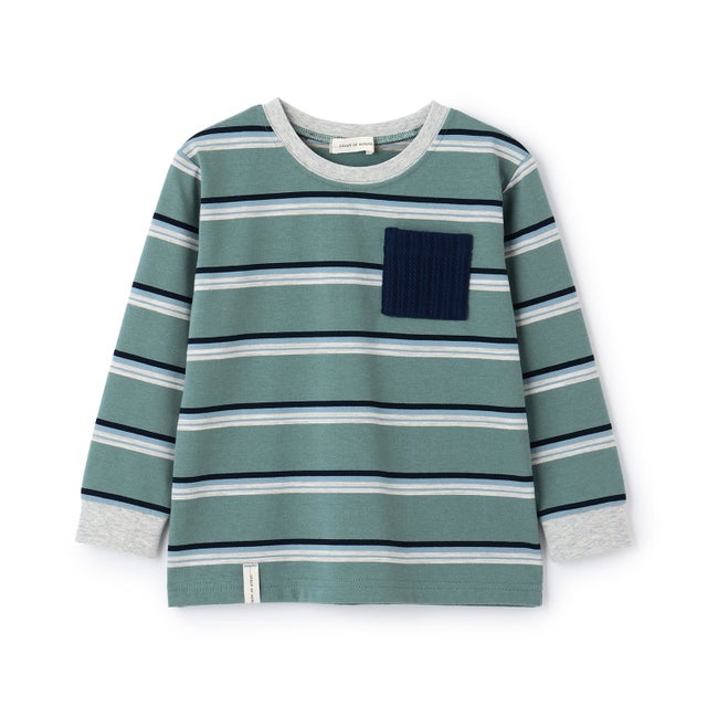 ケーブルポケットボーダーTシャツ （薄カーキ）