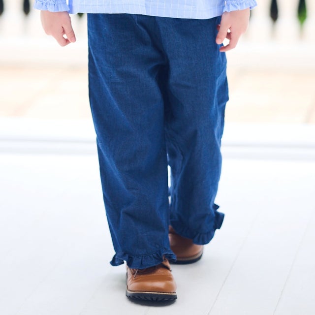 野イチゴ刺しゅうロングパンツ （紺）