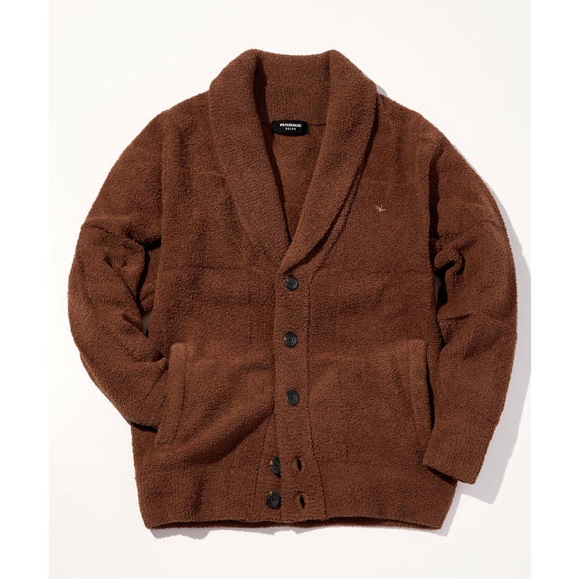 カシミヤタッチ ブロックニットショールカーディガン （brown）