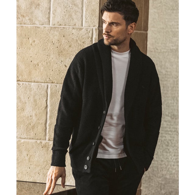 カシミヤタッチ ブロックニットショールカーディガン （black）
