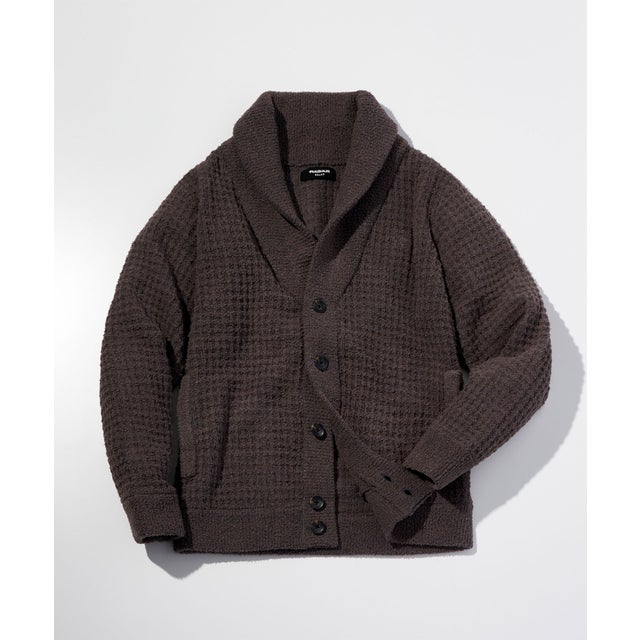 ブロックワッフルニット ショールカーディガン （charcoal）