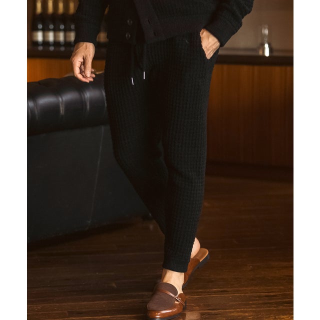 ブロックワッフルニットパンツ （black）