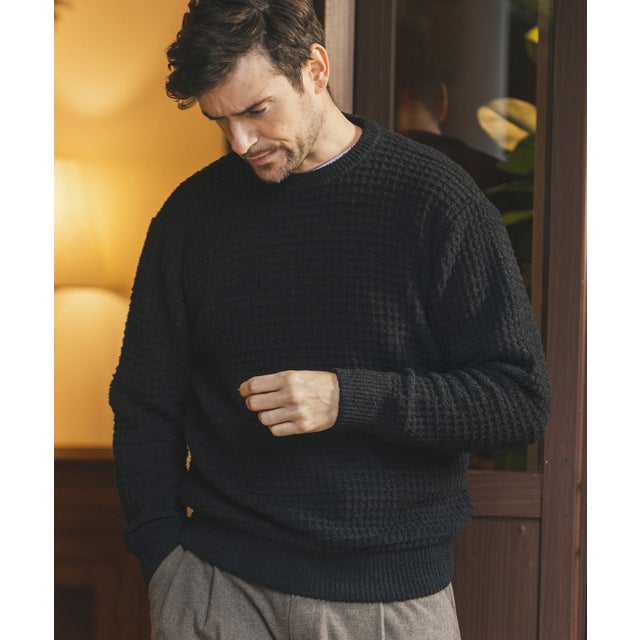 ブロックワッフルニットプルオーバー （black）
