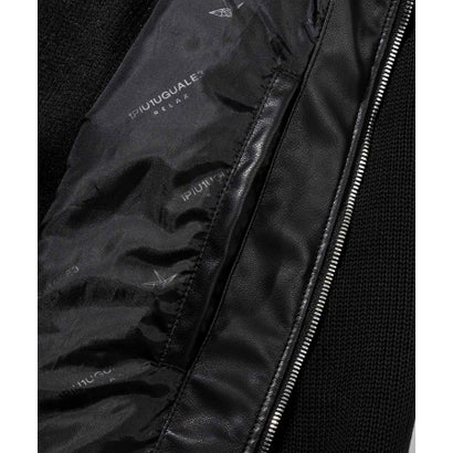 メタルアイコン シンセティックレザーコンビパーカー （black）｜詳細画像