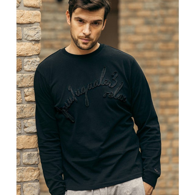 コード刺繍ロゴロングTシャツ （black）