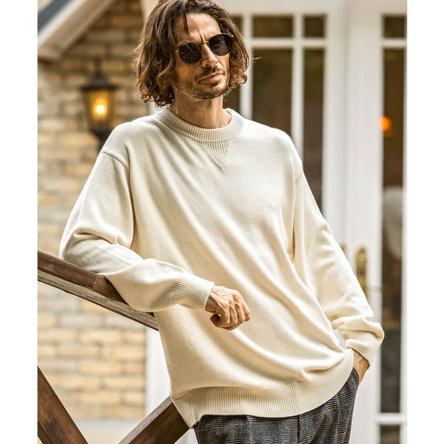 【WEB・直営店限定】コットン カシミヤ ルーズシルエット クルーネックニット （ホワイト）