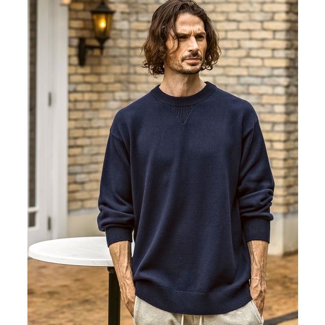 【WEB・直営店限定】コットン カシミヤ ルーズシルエット クルーネックニット （ネイビー）