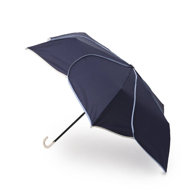 【晴雨兼用】because バイカラーパイピングミニ 折りたたみ傘 （ネイビー(093)）