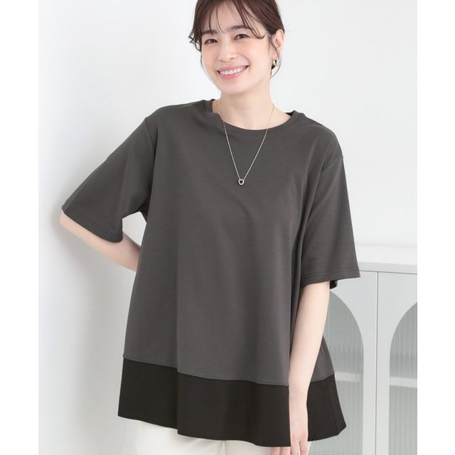 【接触冷感、UVカット、抗菌防臭】スムース 裾布帛切り替え （チャコールグレー(514)）