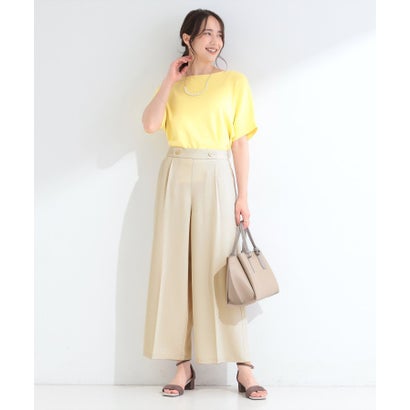 【ひんやり/着丈選べる/洗濯後しわになりにくい/S-LL】大人の上品シルエット センタープレスタックワイドパンツ （ライトベージュ(651)）｜詳細画像