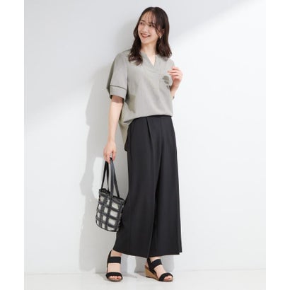 【ひんやり/着丈選べる/洗濯後しわになりにくい/S-LL】大人の上品シルエット センタープレスタックワイドパンツ （ライトベージュ(651)）｜詳細画像