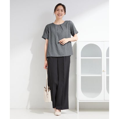 【ひんやり/着丈選べる/洗濯後しわになりにくい/S-LL】大人の上品シルエット センタープレスタックワイドパンツ （ライトベージュ(651)）｜詳細画像