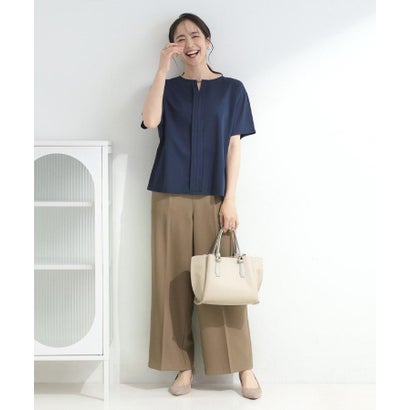 【ひんやり/着丈選べる/洗濯後しわになりにくい/S-LL】大人の上品シルエット センタープレスタックワイドパンツ （ライトベージュ(651)）｜詳細画像
