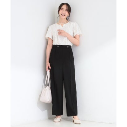 【ひんやり/着丈選べる/洗濯後しわになりにくい/S-LL】大人の上品シルエット センタープレスタックワイドパンツ （ライトベージュ(651)）｜詳細画像