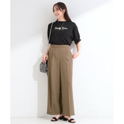 【ひんやり/着丈選べる/洗濯後しわになりにくい/S-LL】大人の上品シルエット センタープレスタックワイドパンツ （ライトベージュ(651)）｜詳細画像