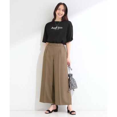 【ひんやり/着丈選べる/洗濯後しわになりにくい/S-LL】大人の上品シルエット センタープレスタックワイドパンツ （ブラック(619)）｜詳細画像