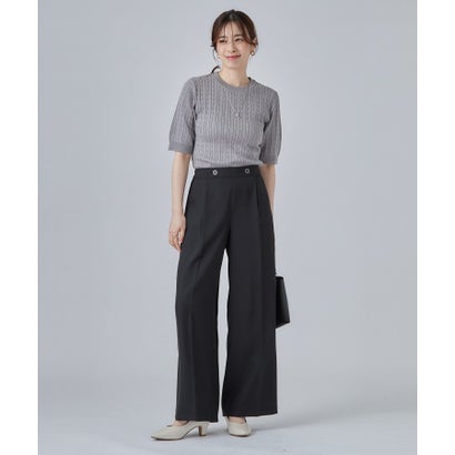 【ひんやり/着丈選べる/洗濯後しわになりにくい/S-LL】大人の上品シルエット センタープレスタックワイドパンツ （ブラック(619)）｜詳細画像