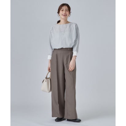 【ひんやり/着丈選べる/洗濯後しわになりにくい/S-LL】大人の上品シルエット センタープレスタックワイドパンツ （ブラック(619)）｜詳細画像