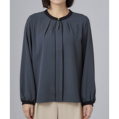 通勤向け 配色衿ブラウス （ブラック(019)）｜詳細画像