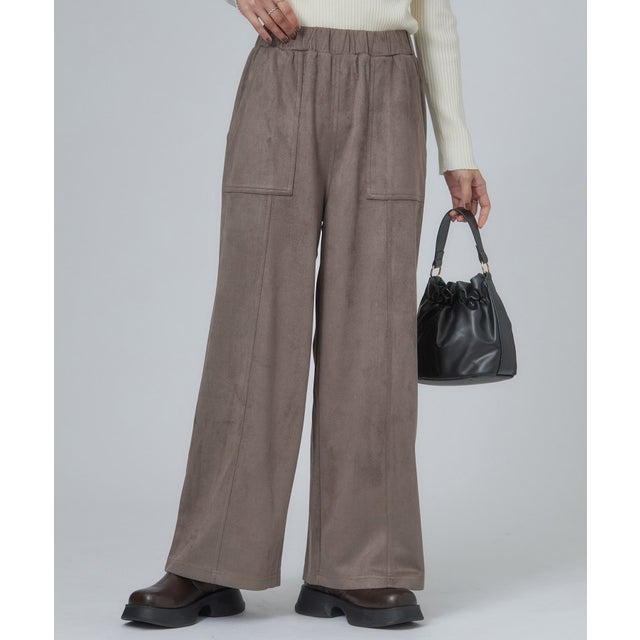 なめらかスエード調ワイドパンツ （モカブラウン(042)）