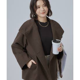 【あったかるい】ウール調ツイル スタンドカラーショートコート （ブラウン(044)）