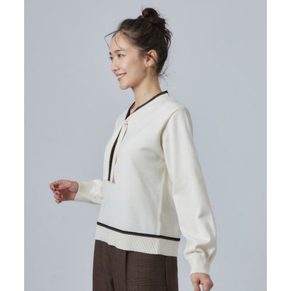 もちもち配色ボウタイニットTOPS （ベージュ(852)）｜詳細画像