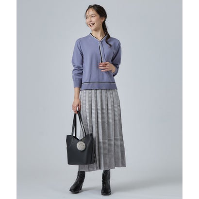 もちもち配色ボウタイニットTOPS （オフホワイト(003)）｜詳細画像
