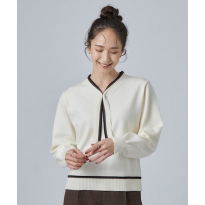 もちもち配色ボウタイニットTOPS （オフホワイト(003)）｜詳細画像