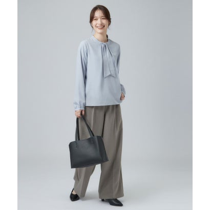 通勤にもおすすめ 上品あったか 微起毛裏地付き フェイクボウタイブラウス （ネイビー(194)）｜詳細画像