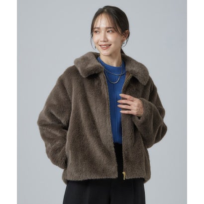 シューラルー SHOO･LA･RUE 裾ドロストでシルエットが変えられる フェイクファーショートブルゾン （ブラウン(044)）｜詳細画像