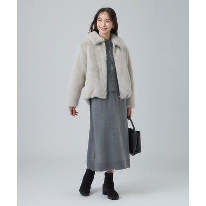 シューラルー SHOO･LA･RUE 裾ドロストでシルエットが変えられる フェイクファーショートブルゾン （ブラウン(044)）｜詳細画像