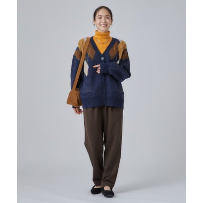 アーガイル柄ふわふわカーディガン （ネイビー(094)）｜詳細画像