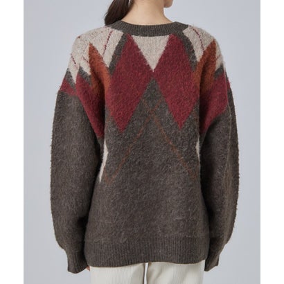 シューラルー SHOO･LA･RUE アーガイル柄ふわふわカーディガン （グレー(012)）｜詳細画像