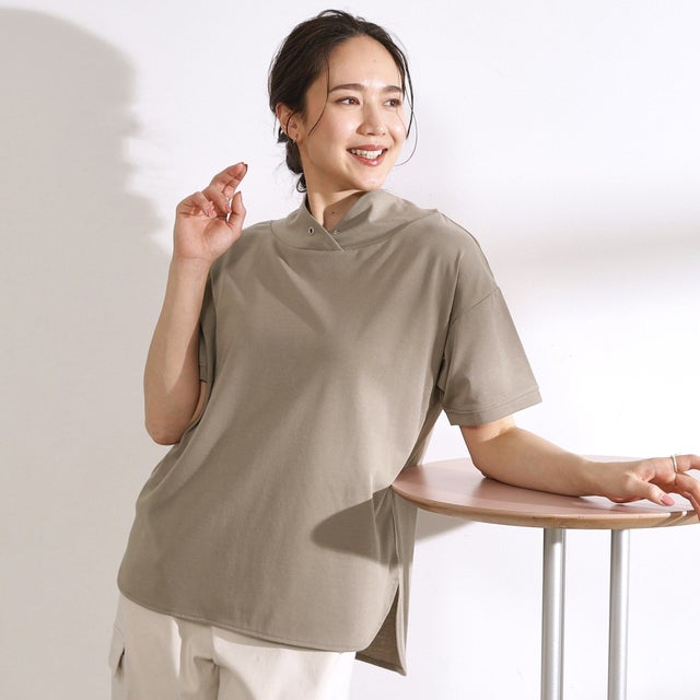 
                    リサイクル・ひんやり・洗える・UV 抜け襟Tシャツ （カーキ(027)）