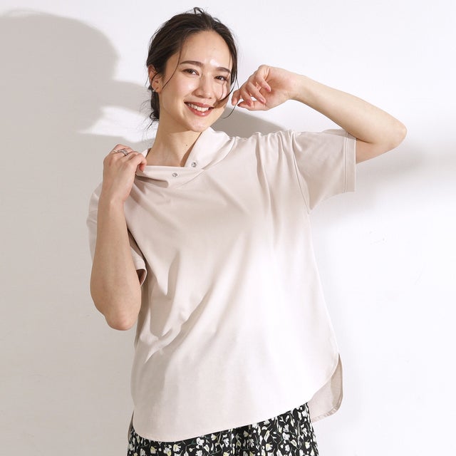 
                    リサイクル・ひんやり・洗える・UV 抜け襟Tシャツ （ライトベージュ(051)）