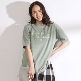 リサイクル・ひんやり・洗える・UV ラメ発泡ロゴTシャツ （グリーン(024)）